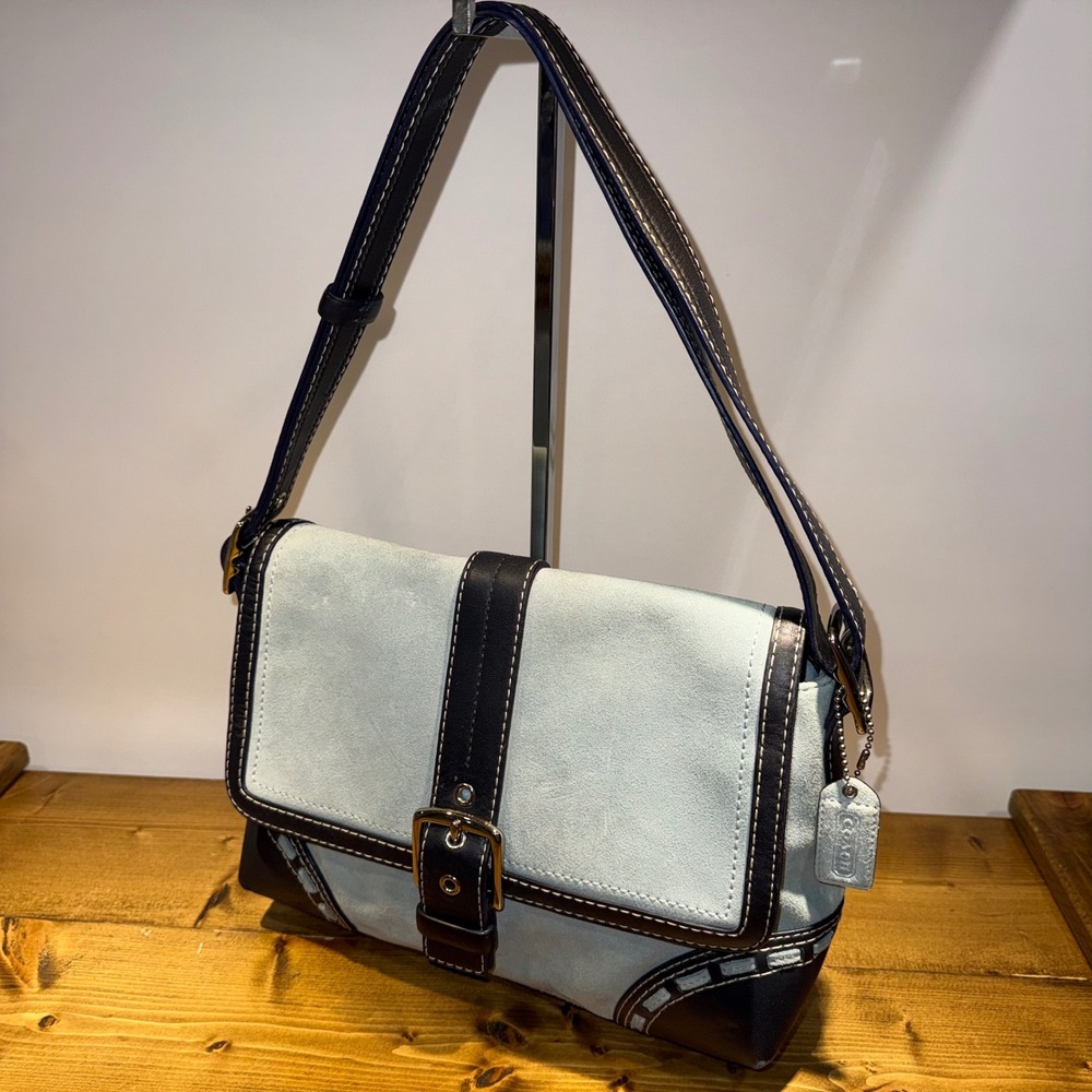 Coach Hamptons Leather Suede Flap Shoulder/Crossbody Bag Blue/Navy 2007 F11205